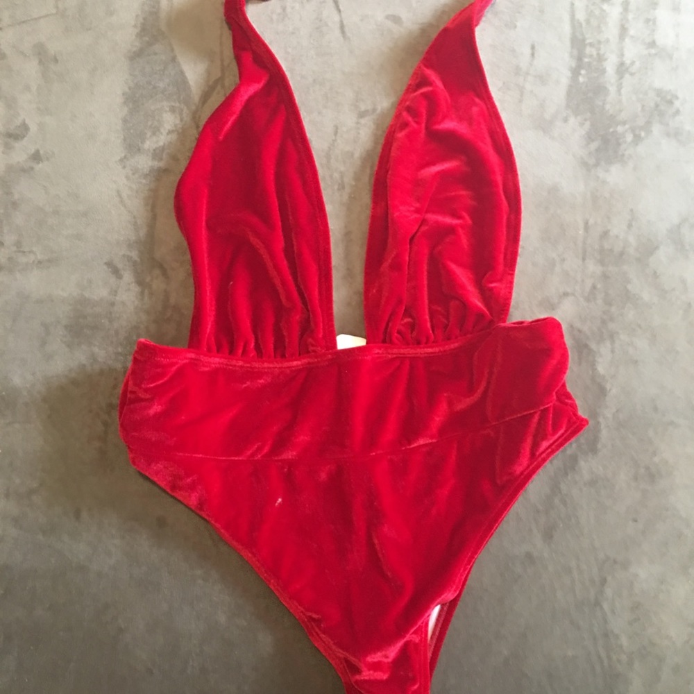 Velvet red bathing suit